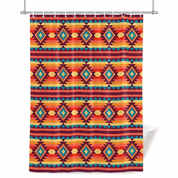 Native Striped Shower Curtain, Brown Orange Tribe Geometric Abstract Ethnic Striped Waterproof Shower Curtain Set with 12 Hooks Lightweight Bath Curtains Fabric Bathroom Decor 36x72 Inches