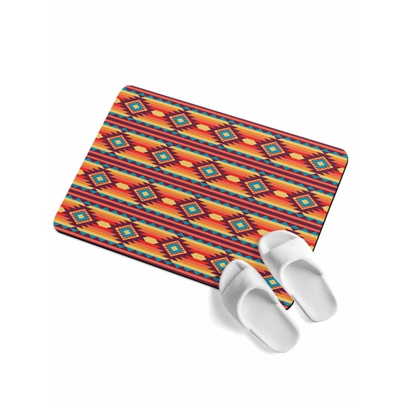 Native Striped Soft Diatomaceous Earth Mat, Brown Orange Tribe Geometric Abstract Ethnic Striped Absorbent Bathroom Mat Non Slip Rubber Backed Quick Dry Doormat Fit Under Door for Kitchen 16"x24"