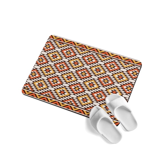 Native Striped Soft Diatomaceous Earth Mat, Yellow Orange Tribe Geometric Abstract Ethnic Plaid Absorbent Bath Mat Non Slip Rubber Backed Quick Dry Doormat Fit Under Door for Bathroom Kitchen 16"x24"