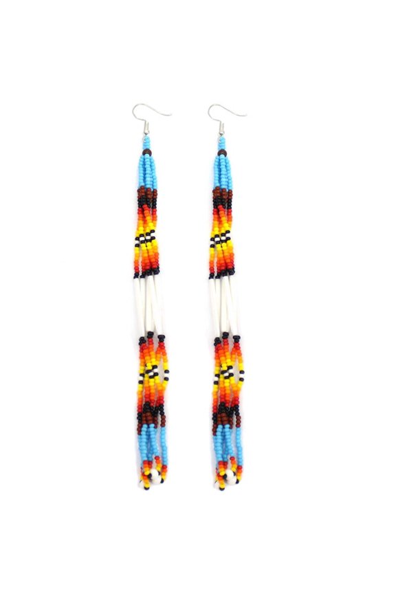 Native Style Handmade Beaded Multi-Color Long Earrings