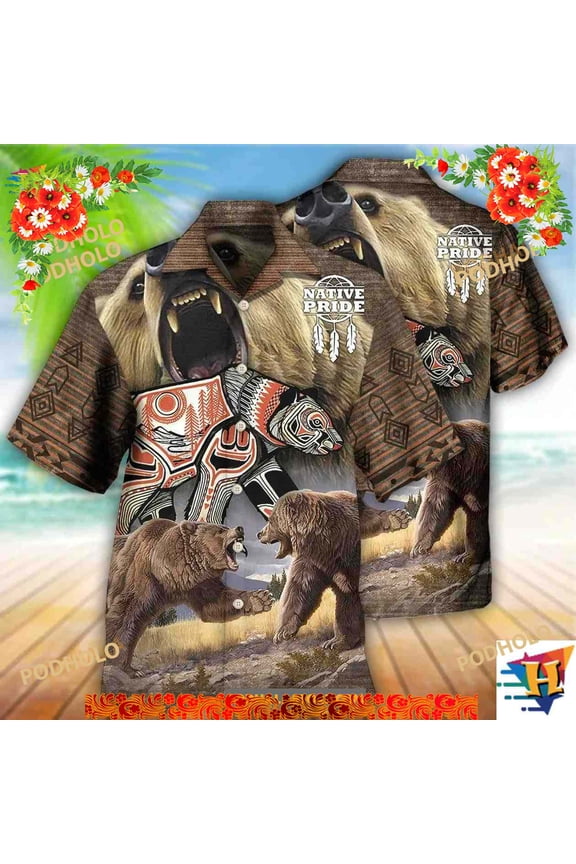 Native Style Love Peace Bear Hawaiian Shirt, Gift Ideas For Bear Lovers