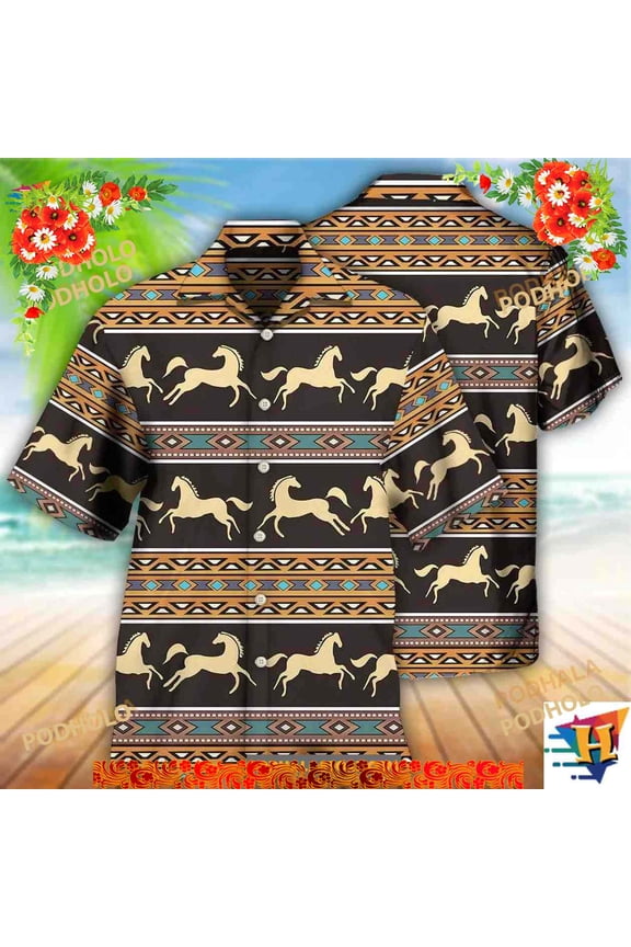 Native Style Love Peace Horse Pattern Hawaiian Shirt, Gifts For Horse Lovers