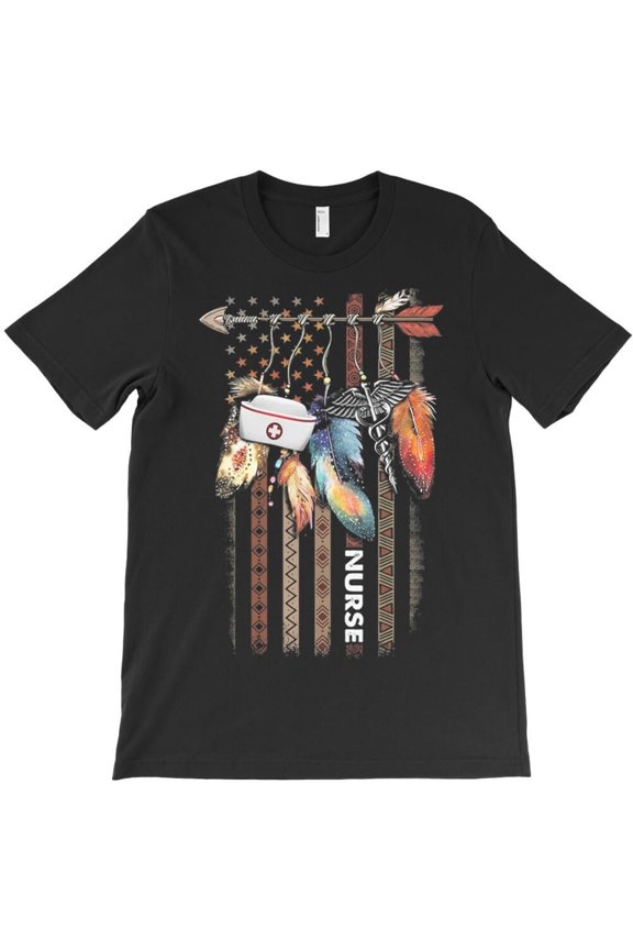 Native Style Nurse Funny American Flag Holiday Medical Graphic K23358 Unisex T-Shirt – Extended Sizes Up to 5XL