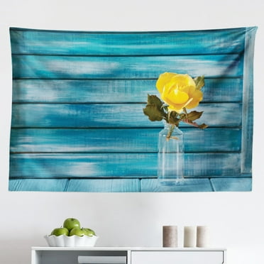 Native Tapestry, Bohemian Style Illustration with Dreamcatchers and Feathers Animals, Fabric Wall Hanging Decor for Bedroom Living Room Dorm, 2 Sizes, Indigo and Pale Yellow, by Ambesonne
