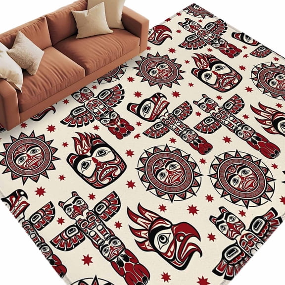 Native Totem Area Rug 6x9 Washable Rug Non Slip Ethnic Boho Tribal Earthy Red Beige Abstract Large Area Rug Soft Stainresistant Indoor Carpet for Living Room Bedroom Home Office Dining Room Nursery