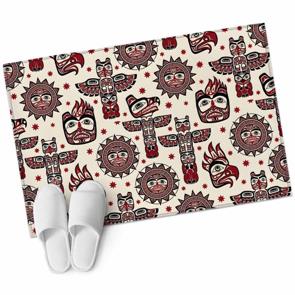 Native Totem Bathroom Rug Washable 2x3 Entryway Rug Non Slip Ethnic Boho Tribal Earthy Red Beige Abstract Front Door Mat Low Pile Indoor Doormat Throw Floor Carpet for Kitchen Bedroom Entrance