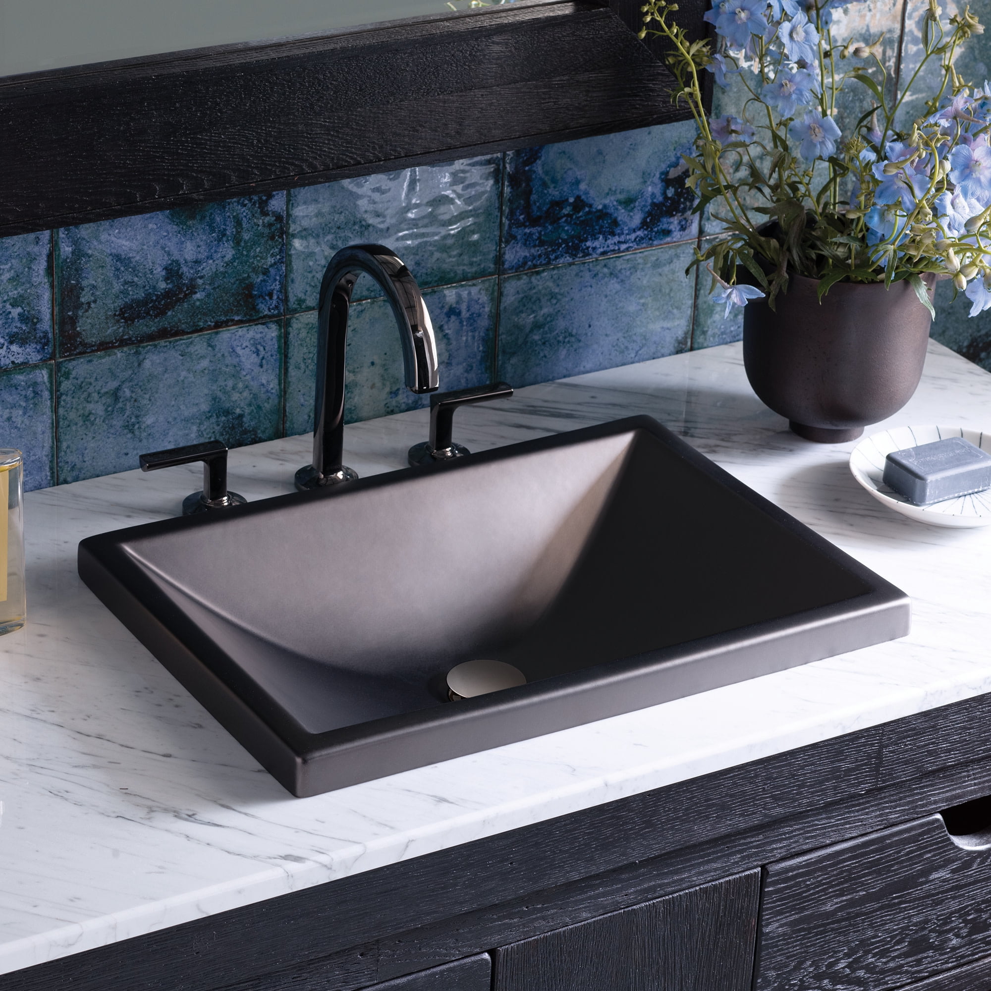 Native Trails Amara Fireclay Dual Mount Bathroom Sink - 20" x 14" x 4.75" Gunmetal Metal Finish
