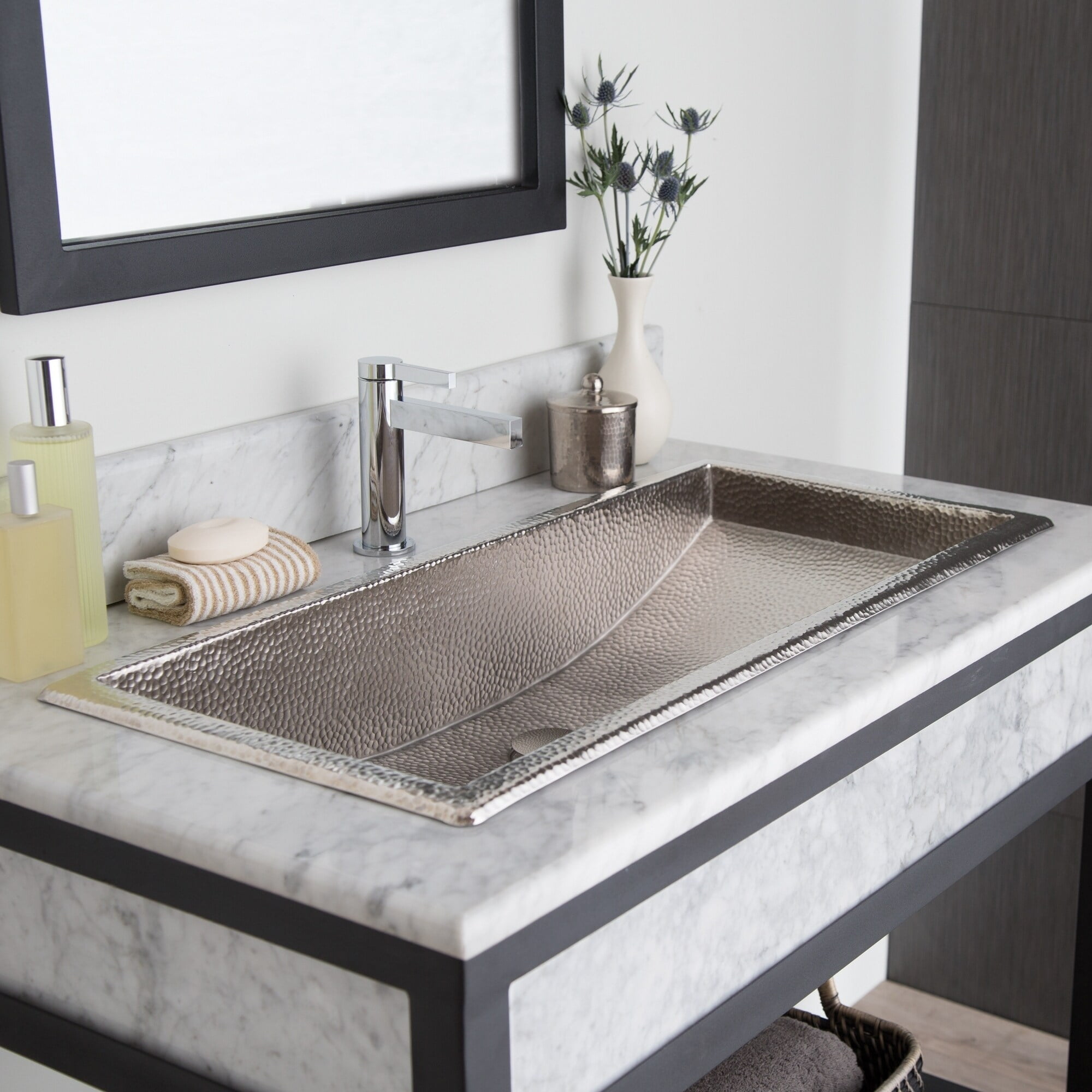 Elegant 30" Copper Rectangular Undermount Bathroom Sink