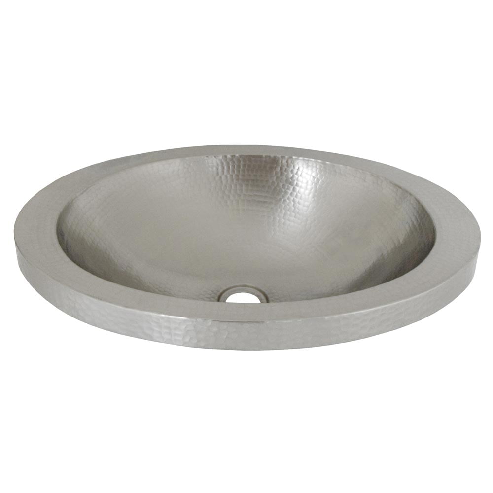 Brushed Nickel Hand Hammered Oval Copper Drop-In Sink