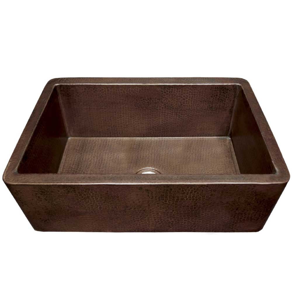 33" Antique Copper Hammered Farmhouse Kitchen Sink