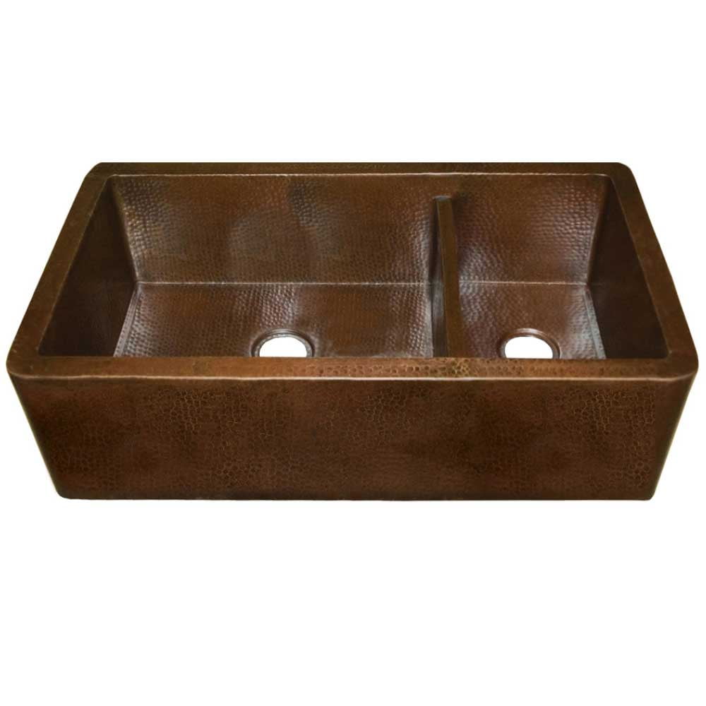 40" Antique Copper Double Basin Farmhouse Kitchen Sink
