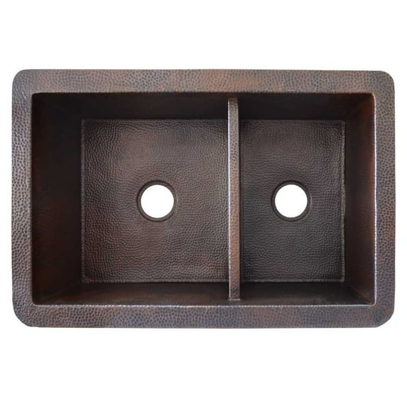 Native Trails Cpk75 Cocina Duet 33" Undermount Double Basin Copper Kitchen Sink - Copper