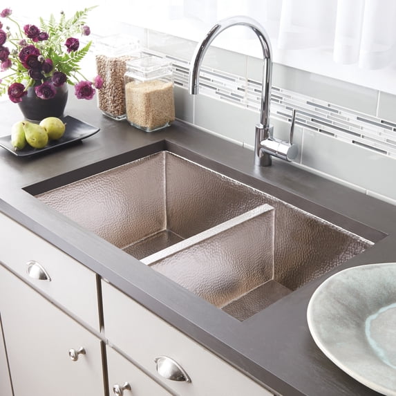 Native Trails CPK575 Cocina Duet 33" Undermount Double Basin Copper Kitchen Sink - Nickel