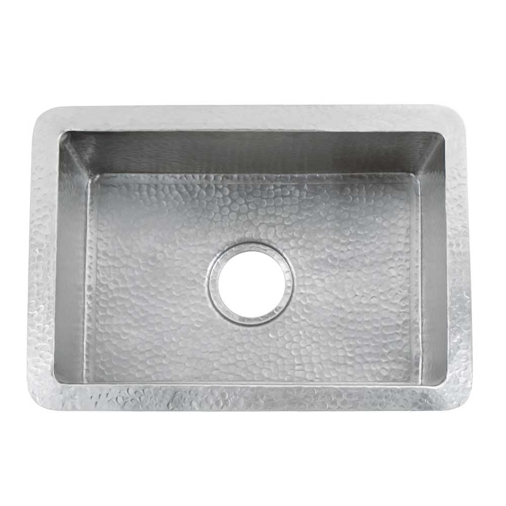 Polished Nickel Hammered Copper Undermount Single Bowl Kitchen Sink