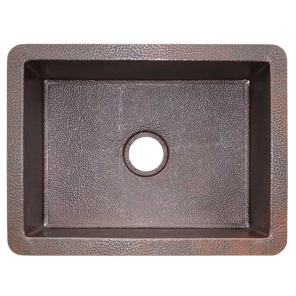24" Antique Copper Hand-Hammered Single Bowl Undermount Sink