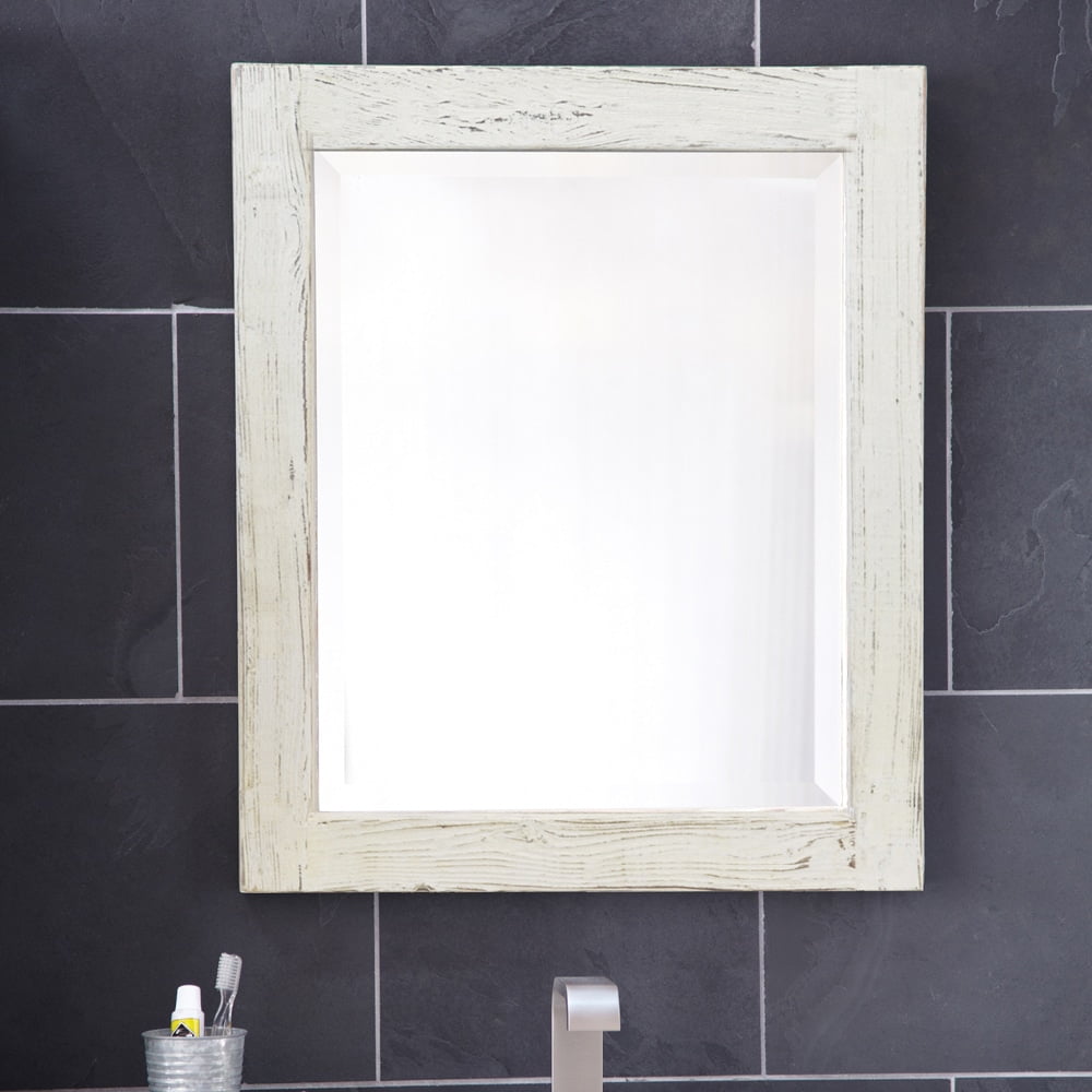 Heritage Whitewash 25'' Antique Wood Framed Rectangular Vanity Mirror
