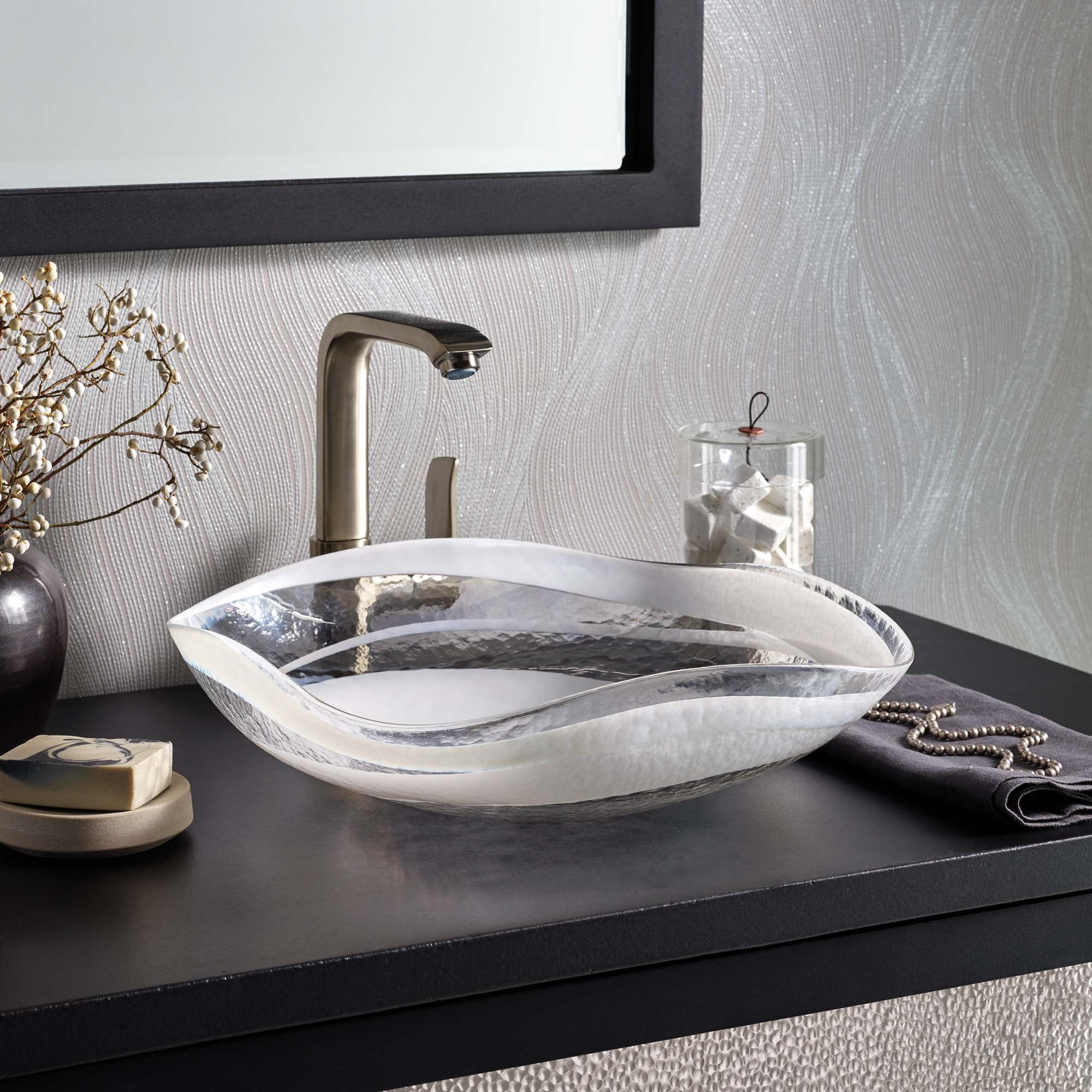 Seaspray Hand Spun Murano Glass Above-Counter Vessel Sink