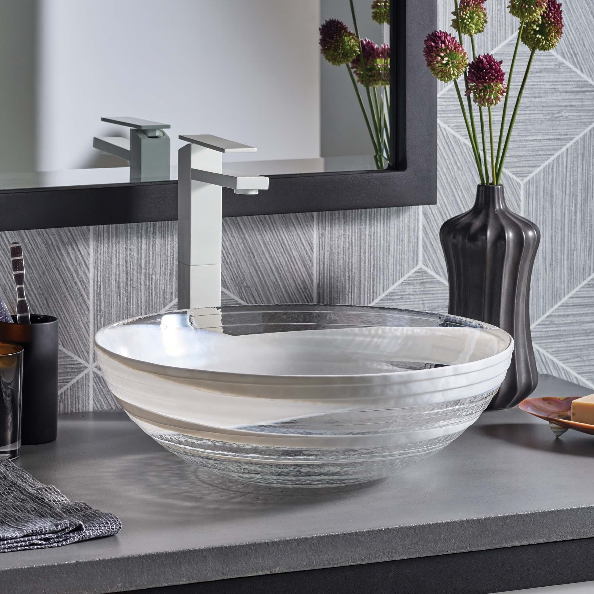 Marina Blue and White Glass Vessel Bathroom Sink