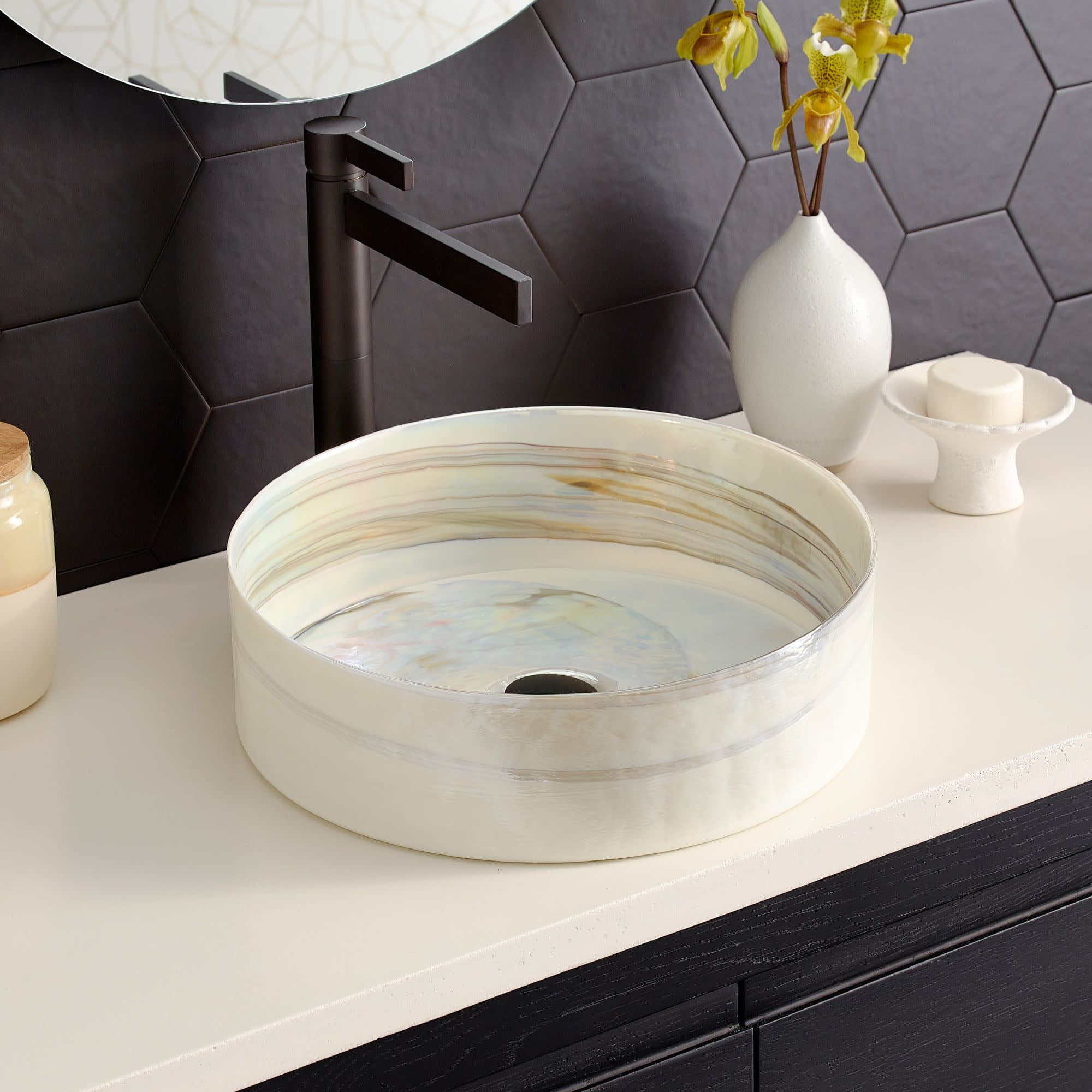 16" Abalone Murano Glass Circular Vessel Bathroom Sink