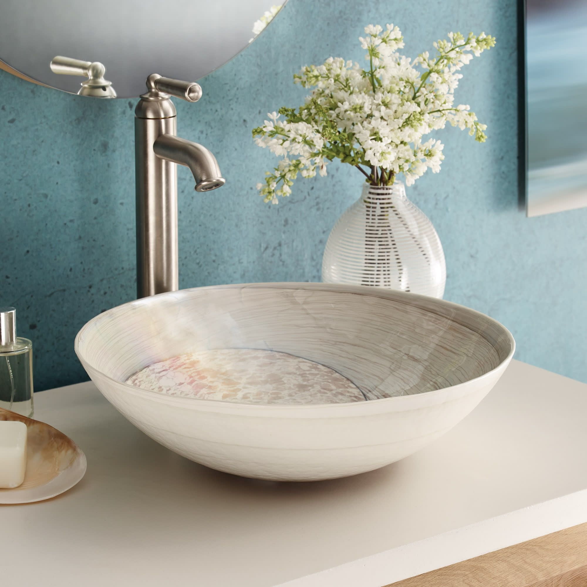 Native Trails Verona Handmade Murano Glass Bathroom Sink - 16.25x16.25x4.5 Beachcomber 16.25x16.25x4.5