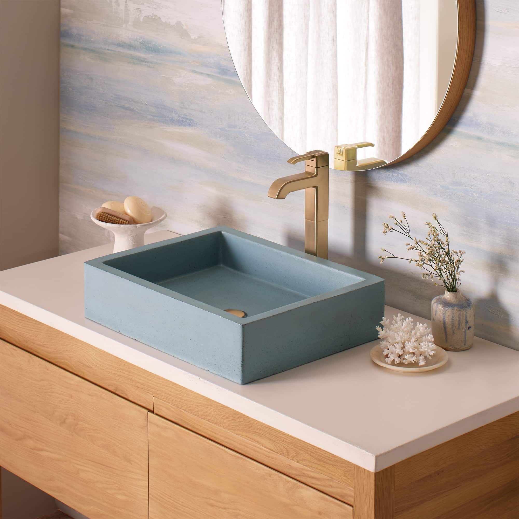 Ocean Blue Concrete Rectangular Undermount Bathroom Sink