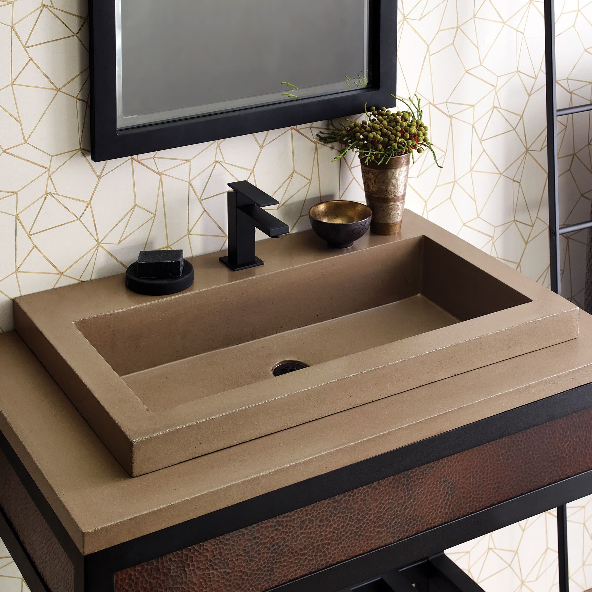 Native Trails NSL3019-E Nativestone 30" Rectangular Concrete Drop In Bathroom Sink - Earth