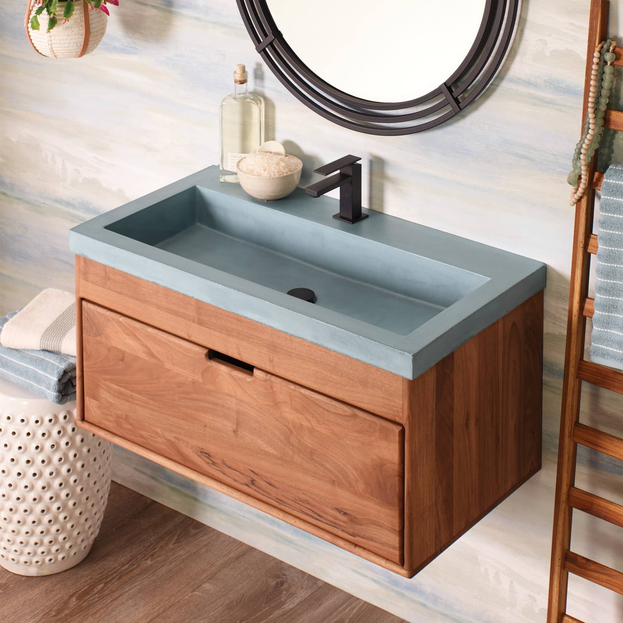 Native Trails NSL3619-O Nativestone 36" Rectangular Concrete Drop In Bathroom Sink - Ocean