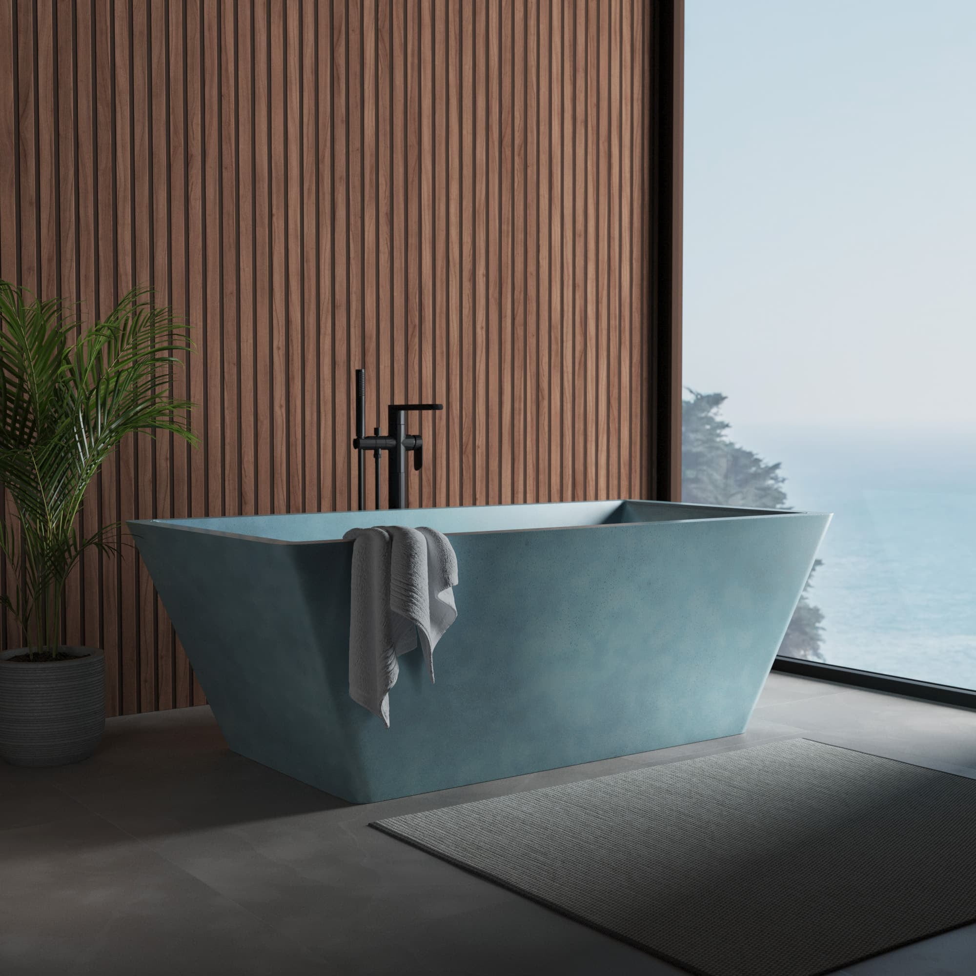 NativeStone 66" Ocean Blue Freestanding Concrete Bathtub