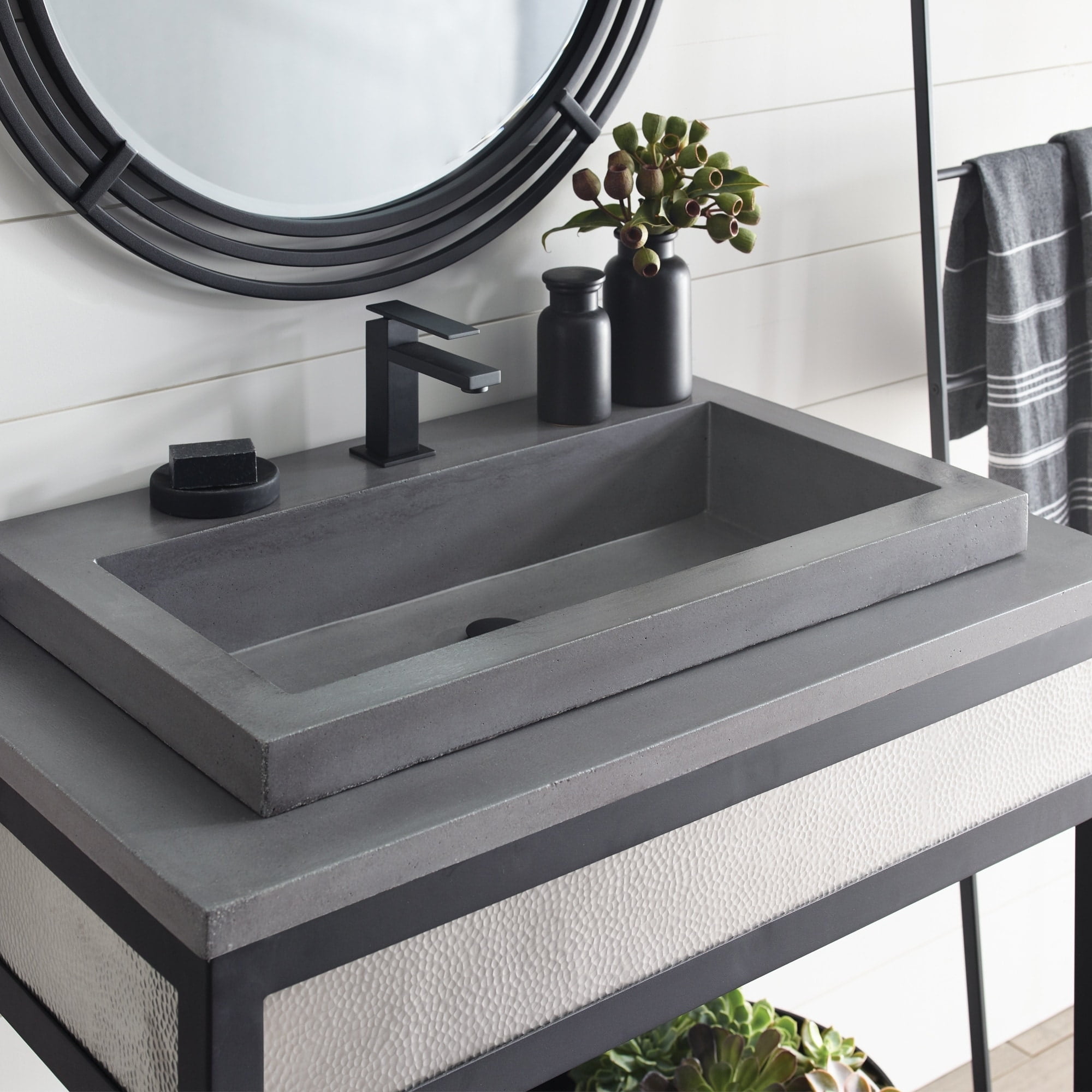 Slate Concrete Rectangular Drop-In Bathroom Sink