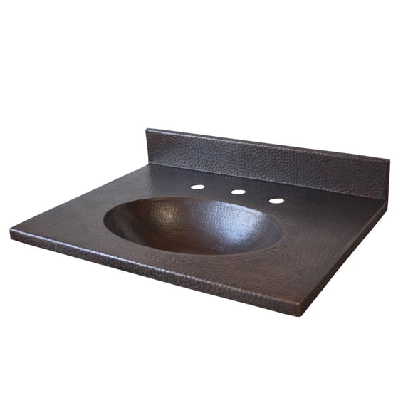 Native Trails VNT362 36" Hammered Copper Vanity Top w/ Integrated Basin & Widespread Faucet Holes - Includes Built-In Backsplash