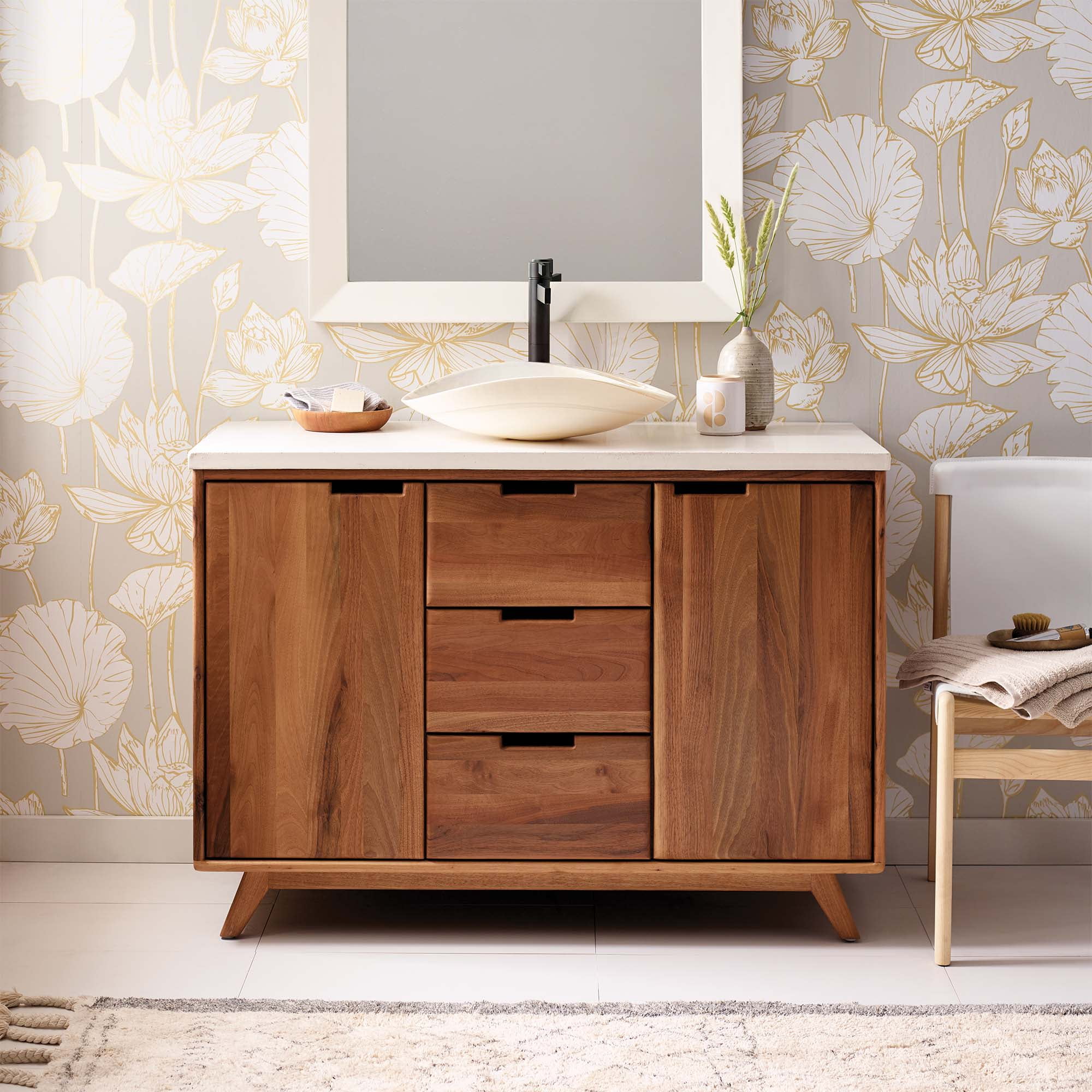 Topanga 48" Walnut Solid Wood Freestanding Bathroom Vanity