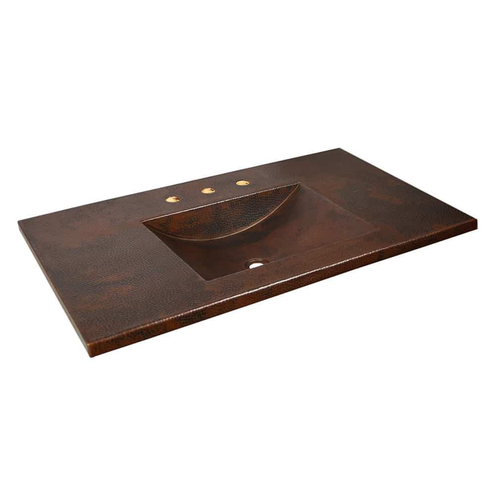 Antique Copper Hand Hammered Single Bathroom Vanity Top with Sink