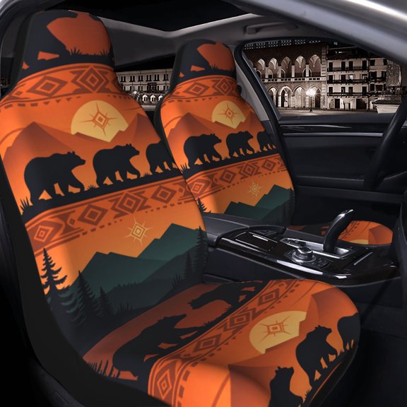 Native Tribal Bear Mountain Boho Art Universal Automotive Seat Protectors