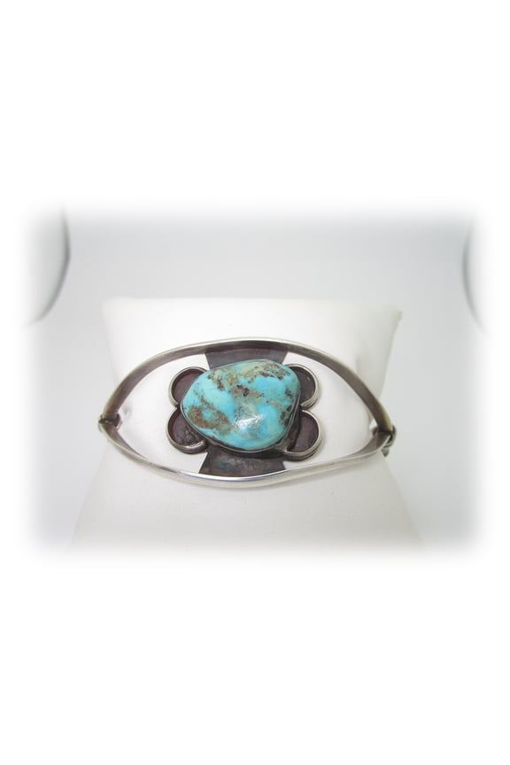 Native Turquoise Bracelet American Cuff Signed Silver Size 7.75