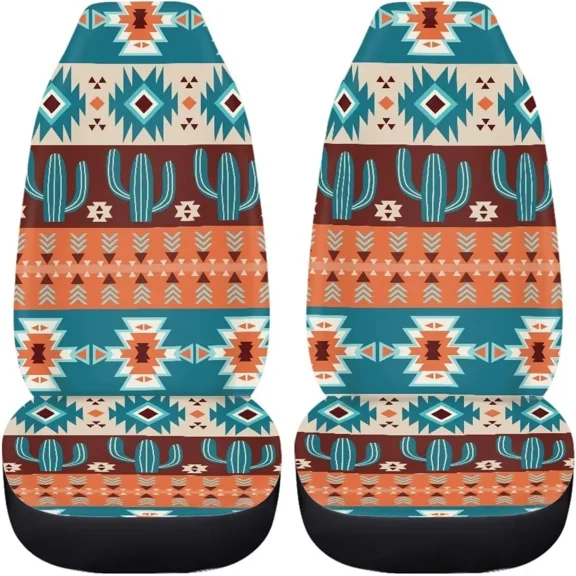 Native Turtles Folk Patterns Car Seat Covers Set 2 Pcs Front Seat Protector Accessories for Universal Car SUV Van Truck One Size 2 Piece