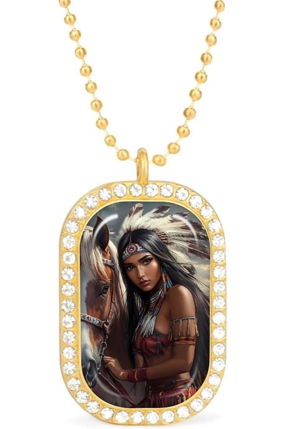 Native U.S. Top Indian Woman Horse Novelty Pendant Necklaces for Women Funny Fashion Jewelry Diamond Necklaces for Wedding Birthday Gold Silver[d089]