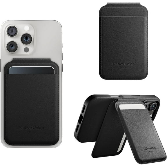 Native Union Active Wallet Stand – Strong Magnetic Stick on 4-Card Wallet for Smart Phones (Black)