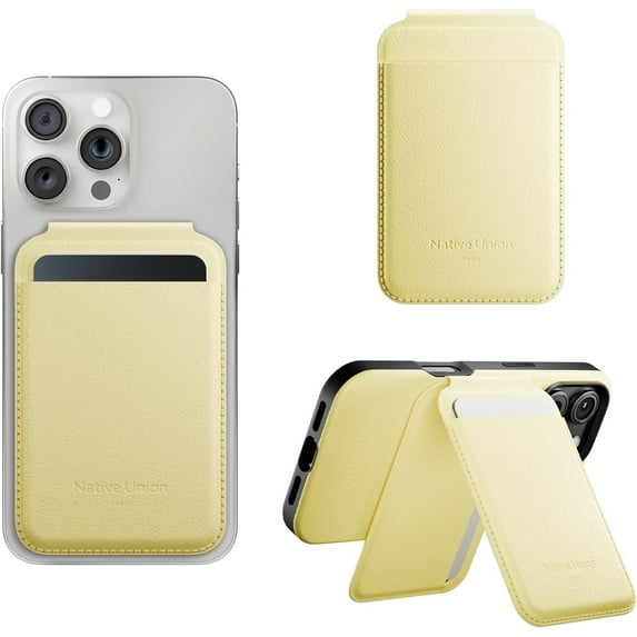 Native Union Active Wallet Stand – Strong Magnetic Stick on 4-Card Wallet for Smart Phones (Lemon)