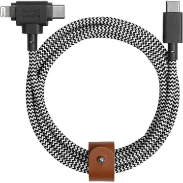 Native Union Belt Cable Duo - 2-in-1 - 5ft Ultra-Strong Universal Type C Charging Cable (Zebra)