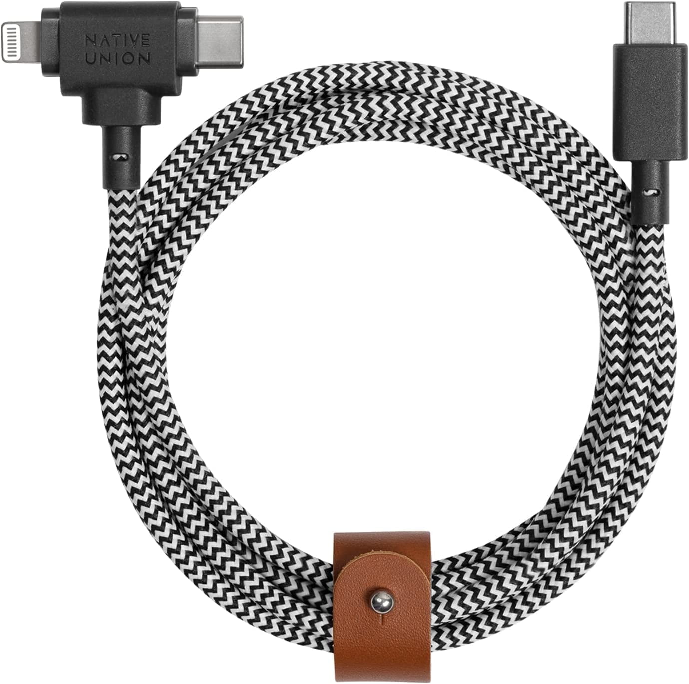 Native Union Belt Cable Duo - 2-in-1 5ft Durable Universal USB-C and Lightning Charging Cable (Zebra)