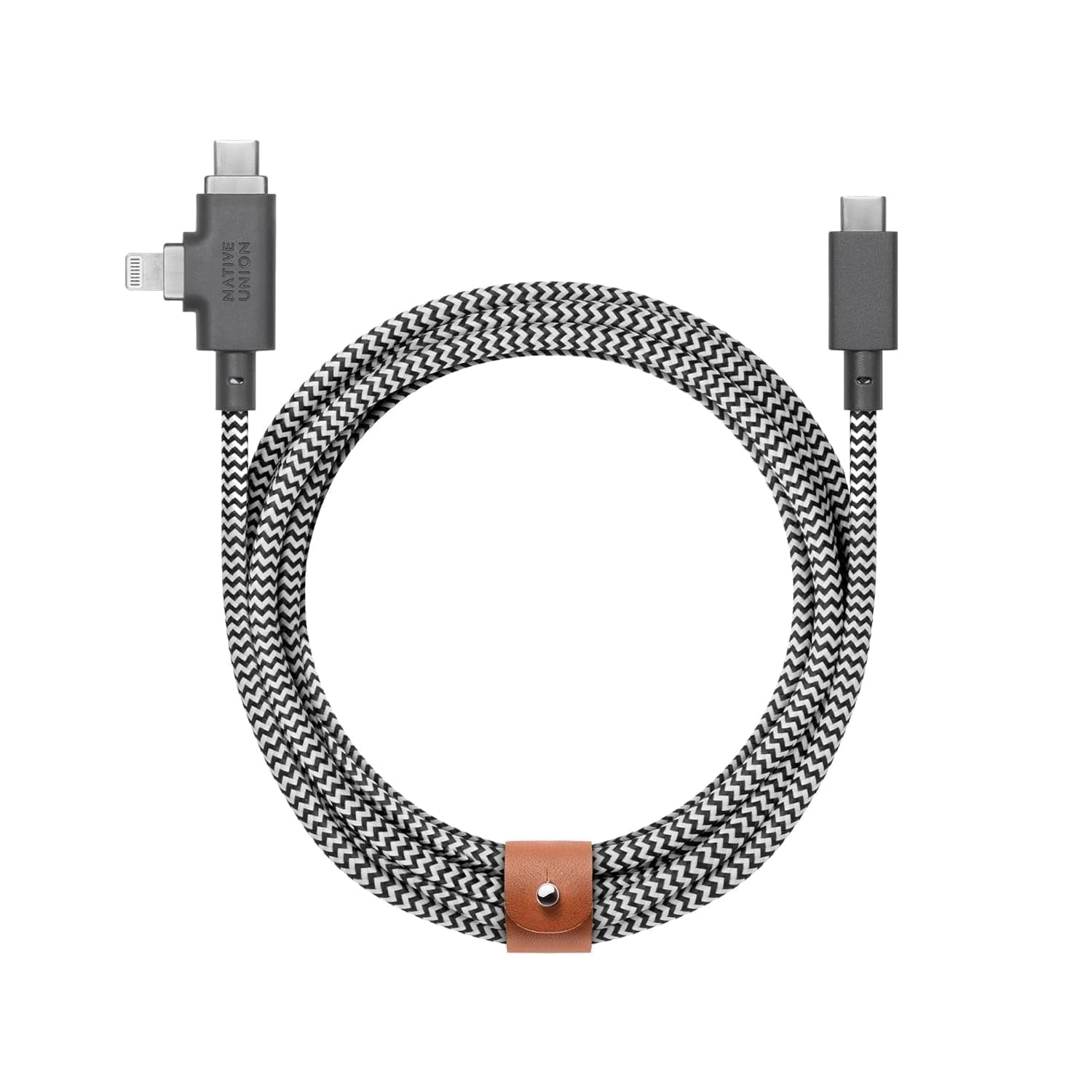 Native Union Belt Cable Duo Pro 240W – 2-in-1 8ft Universal USB C Charging Cable (Zebra)