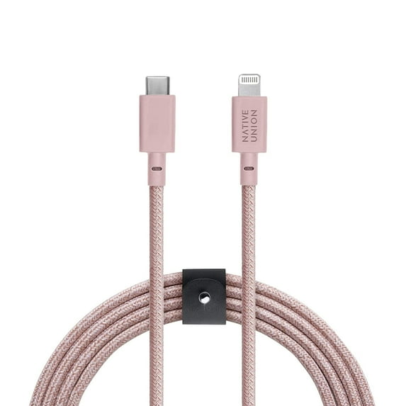 Native Union Belt Cable USB-C - 10ft Ultra-Strong Reinforced Charging Cable for iPhone 13 and earlier (Rose)