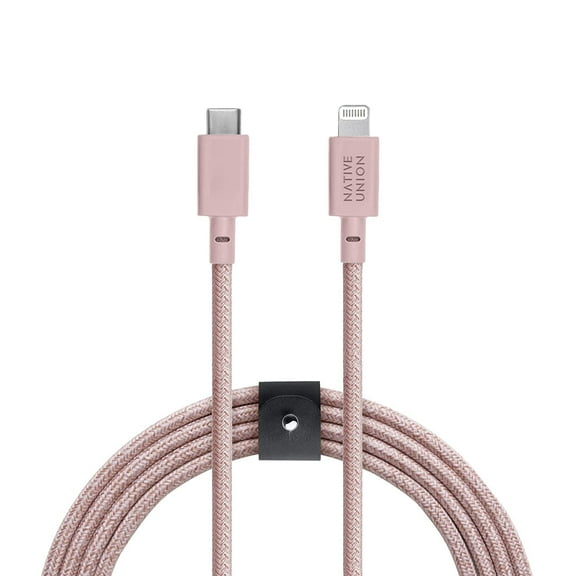 Native Union Belt Cable USB-C - 10ft Ultra-Strong Reinforced Charging Cable for iPhone 13 and earlier (Rose)