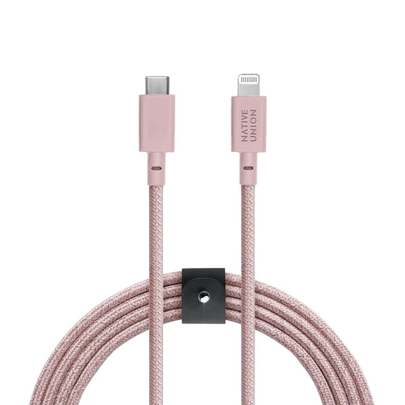 Native Union Belt Cable USB-C - 10ft Ultra-Strong Reinforced Charging Cable for iPhone 13 and earlier (Rose)