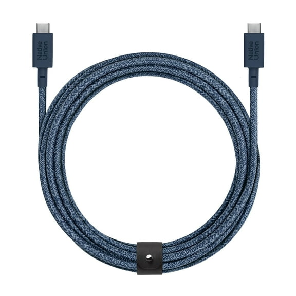 Native Union Belt Cable XL – 100W USB-C to USB-C 10ft / 3m Ultra-Strong Charging Cable with Cable Strap – Compatible with iPhone 16, MacBook Pro 14"/16" M4, Air 13"/15" M3, Surface Go 3 (Navy)