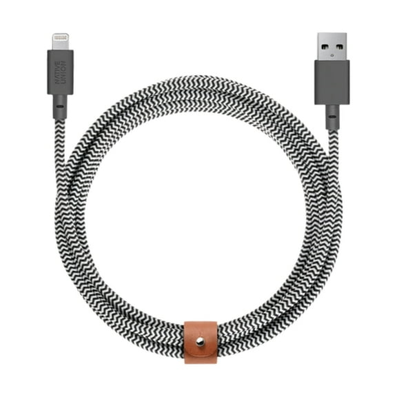 Native Union Belt Cable XL - 10ft Ultra-Strong Reinforced Durable USB-C to Lightning [MFi Certified] Charging Cable with Leather Strap for iPhone/iPad (Zebra)