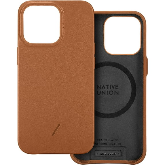 Native Union Clic Classic MagSafe Compatible Case – Genuine Italian Leather for iPhone 13 Pro (Tan)