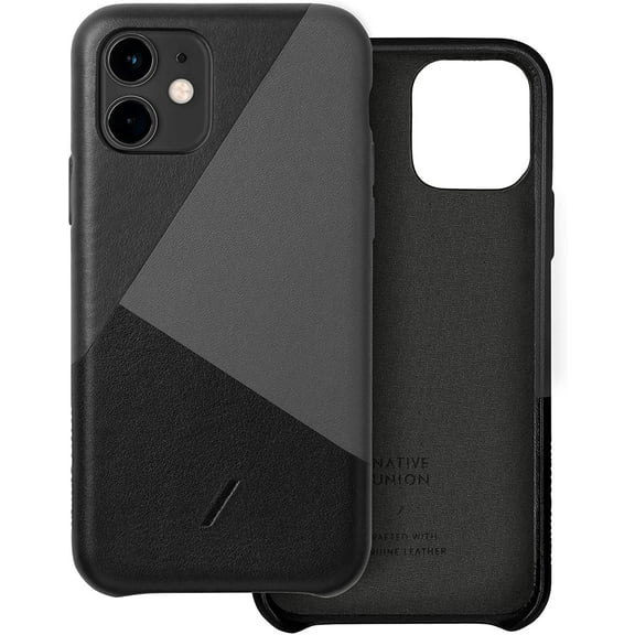 Native Union Clic Marquetry Case - Handcrafted with Italian Nappa Leather Cover Fully Wrapped Leather Finish for Sleek Protection- Compatible with iPhone 11 (Black)