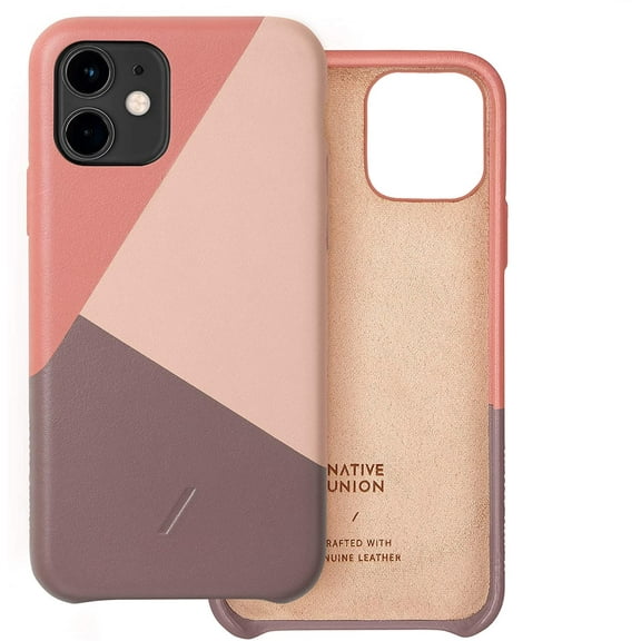 Native Union Clic Marquetry Case - Handcrafted with Italian Nappa Leather Cover Fully Wrapped Leather Finish for Sleek Protection- Compatible with iPhone 11 (Rose)