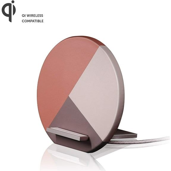 Native Union Dock Marquetry Wireless Charger - Genuine Italian Leather High Speed [Qi Certified] 10W Versatile Fast Wireless Charging Stand - Compatible with iPhone 11/11 Pro/11 Pro Max/XS (Rose)